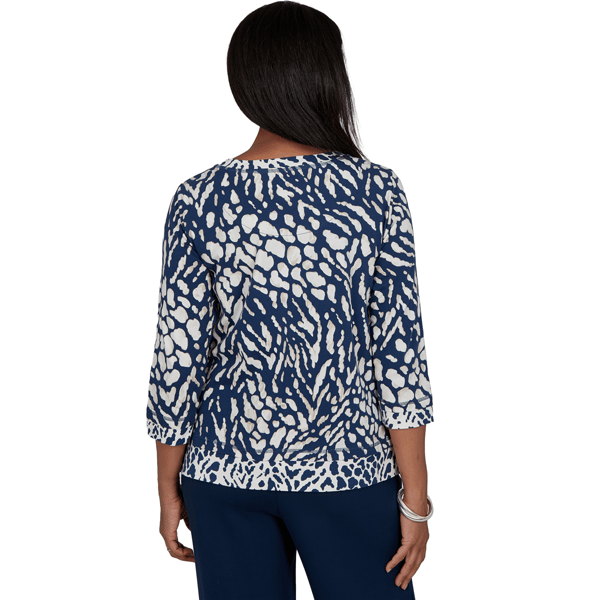 Petite Alfred Dunner Good To Go 3/4 Sleeve Abstract Blouse alternate view