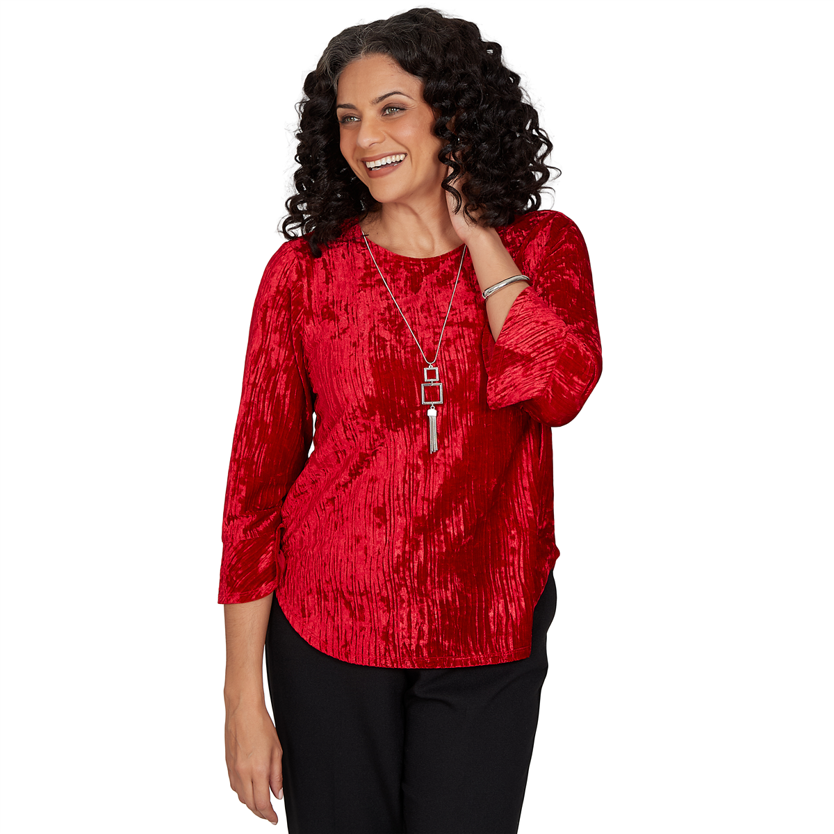 Alfred Dunner Women's 3/4-Sleeve Textured Knit Blouse - Red