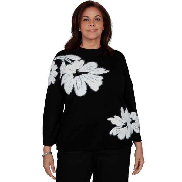 Plus Size Alfred Dunner Dinner Theater Feathered Floral Sweater