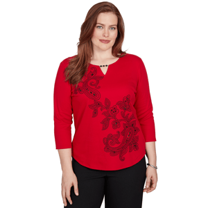 Petite Alfred Dunner Dinner Theater Beaded Floral Paisley Blouse
