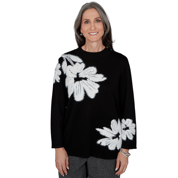 Petite Alfred Dunner Dinner Theater Feathered Floral Sweater