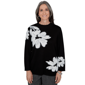 Petite Alfred Dunner Dinner Theater Feathered Floral Sweater