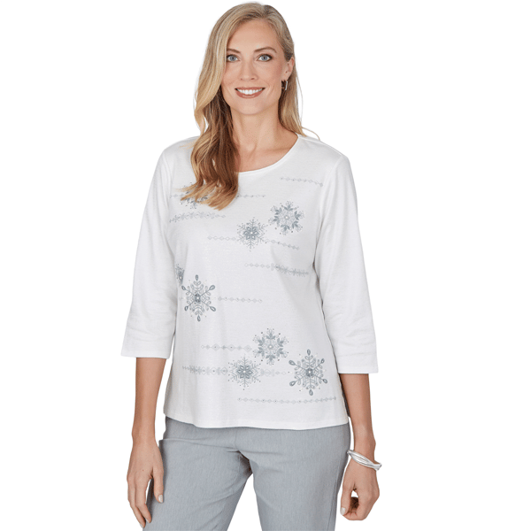 Womens Alfred Dunner Vail Pearl Snowflake Embroidered Blouse