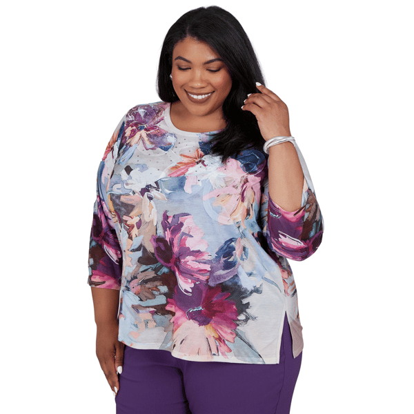 Plus Size Alfred Dunner Vail Rhinestone Romantic Floral Blouse