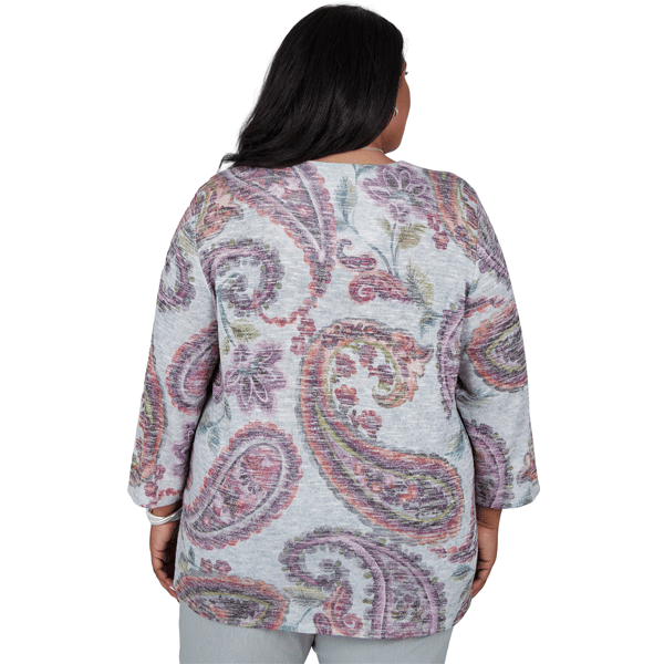 Plus Size Alfred Dunner Vail 3/4 Sleeve V-Neck Paisley Blouse alternate view