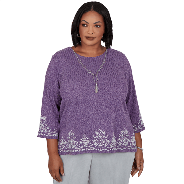 Plus Size Alfred Dunner Vail 3/4 Sleeve Soutache Border Sweater