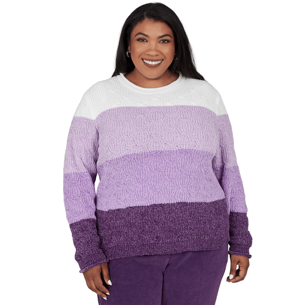Plus Size Alfred Dunner Vail Color Block Cable Chenille Sweater