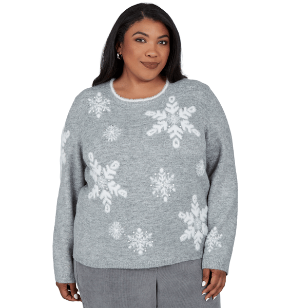Plus Size Alfred Dunner Vail Snowflake Pearl Heathered Sweater