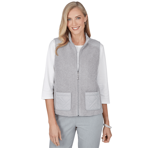 Petite Alfred Dunner Vail Sherpa Quilted Zip-Front Vest