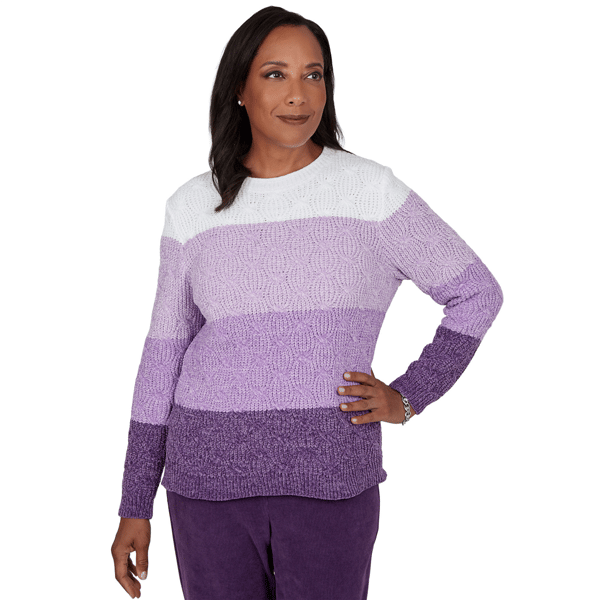 Petite Alfred Dunner Vail Color Block Cable Chenille Sweater