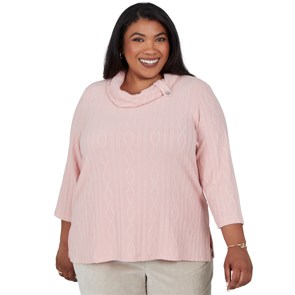 Plus Size Alfred Dunner Sunset Ridge 3/4 Sleeve Cowl Neck Sweater