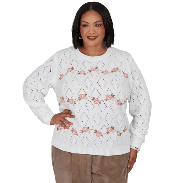 Plus Size Alfred Dunner Sunset Ridge Floral Pointelle Sweater