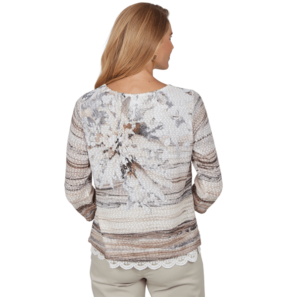 Petite Alfred Dunner Sunset Ridge Lace Hem Textured Floral Blouse alternate view