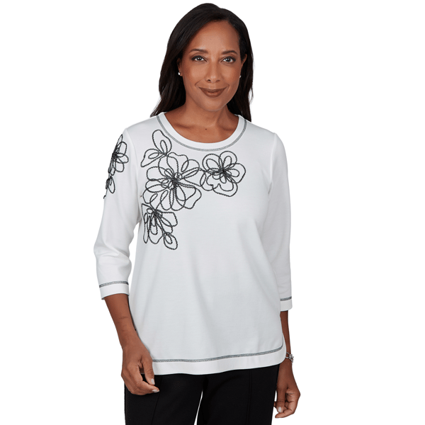 Womens Alfred Dunner Weekend Warrior Floral Embroidery Blouse