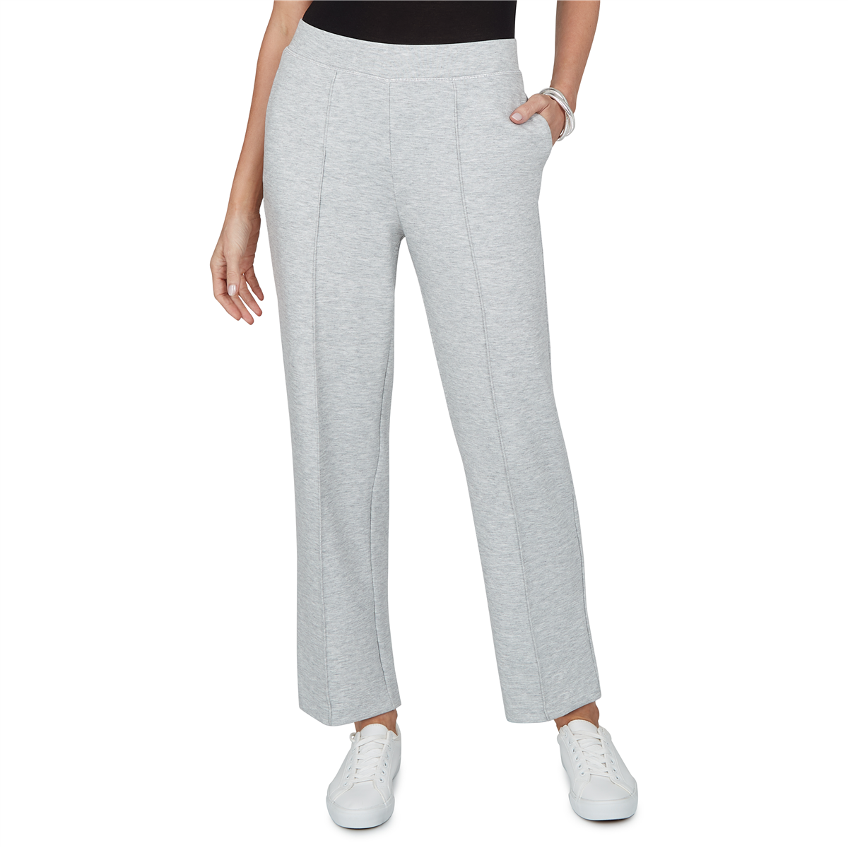Alfred Dunner Petite Straight-Leg Pull-On Elastic-Waist Pants - Granite