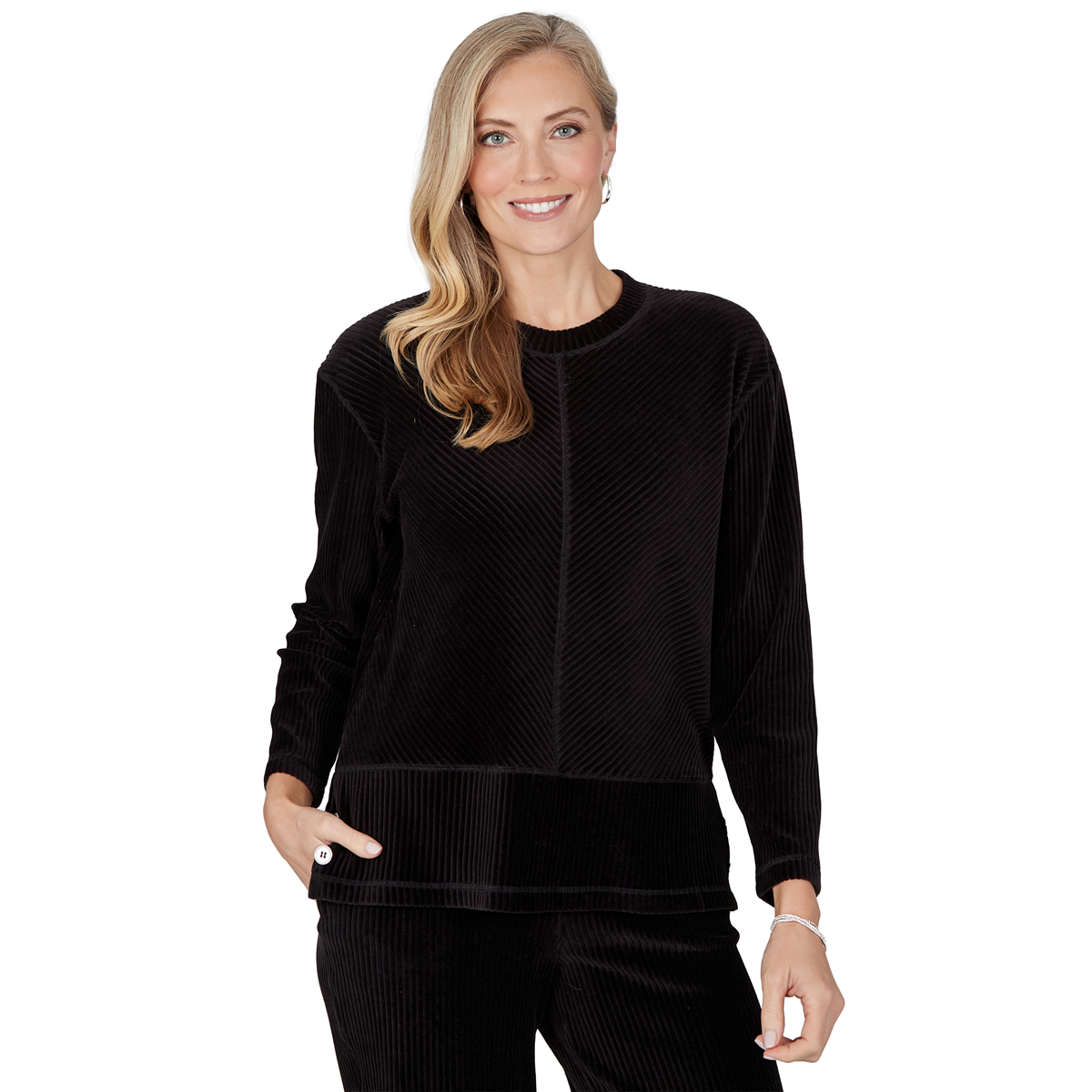 Petite Alfred Dunner Weekend Warrior Velour Chevron Sweatshirt