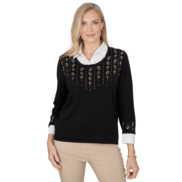 Womens Alfred Dunner Cityscape Embellished Two in One Sweater