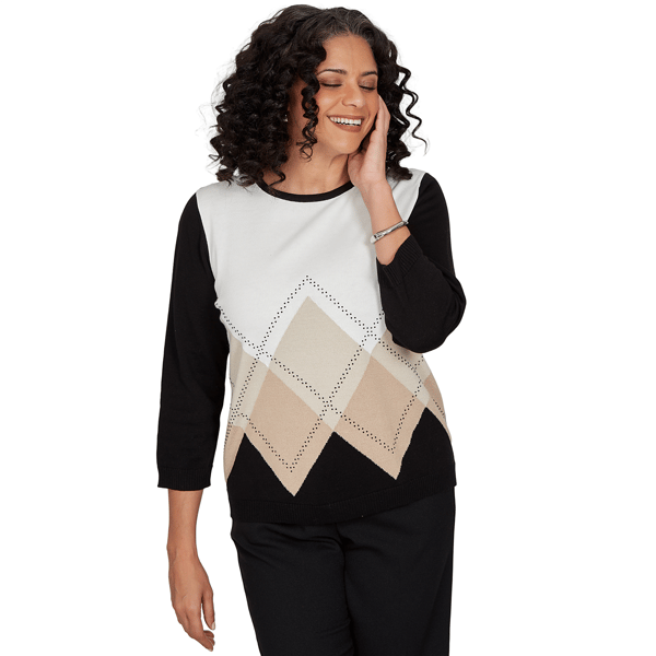 Womens Alfred Dunner Cityscape Argyle Heat Set Sweater