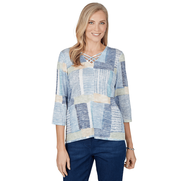 Womens Alfred Dunner Ann Arbor Geometric Patchwork Blouse