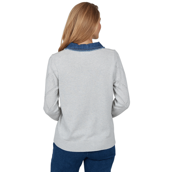 Womens Alfred Dunner Ann Arbor Denim Trim Rhinestone Cardigan alternate view