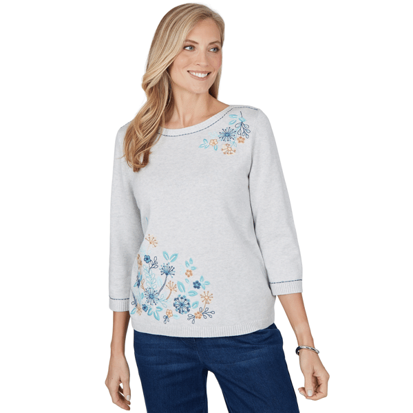Womens Alfred Dunner Ann Arbor Floral Embroidered Sweater