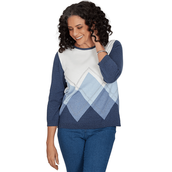 Womens Alfred Dunner Ann Arbor Color Block Argyle Sweater