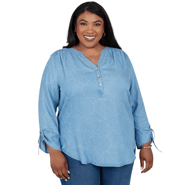 Plus Size Alfred Dunner Ann Arbor Embroidered Heart Henley Blouse