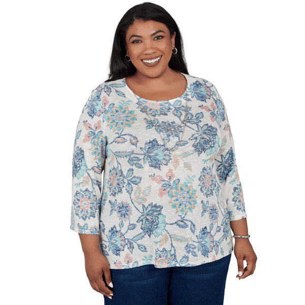 Plus Size Alfred Dunner Ann Arbor 3/4 Sleeve Floral Blouse