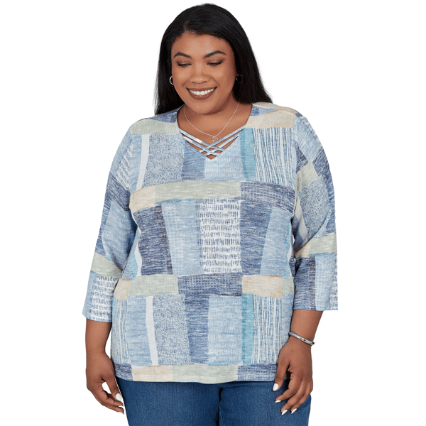 Plus Size Alfred Dunner Ann Arbor Geometric Patchwork Blouse
