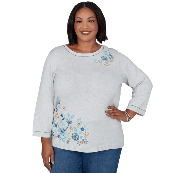 Plus Size Alfred Dunner Ann Arbor Floral Embroidered Sweater