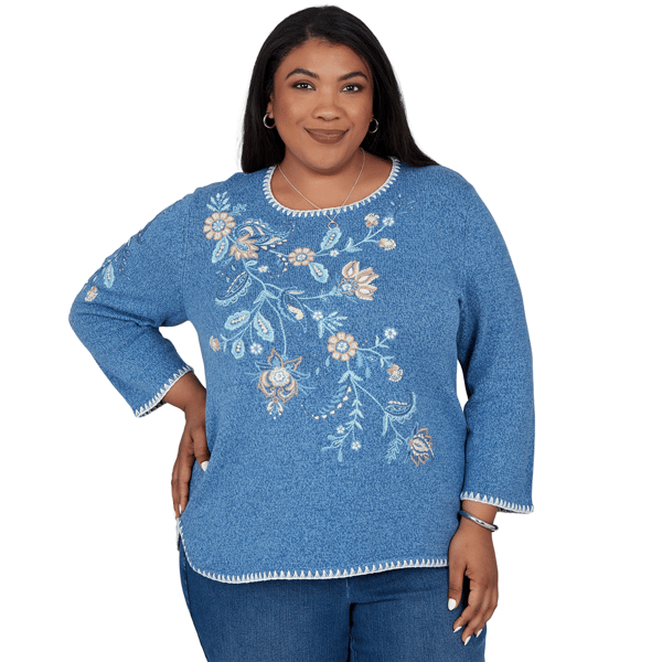 Plus Size Alfred Dunner Ann Arbor Floral Embroidered Sweater