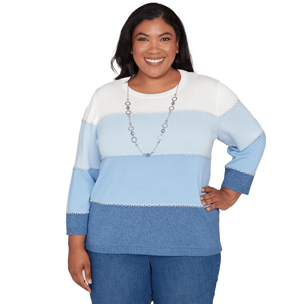 Plus Size Alfred Dunner Ann Arbor Color Block Lace Trim Sweater