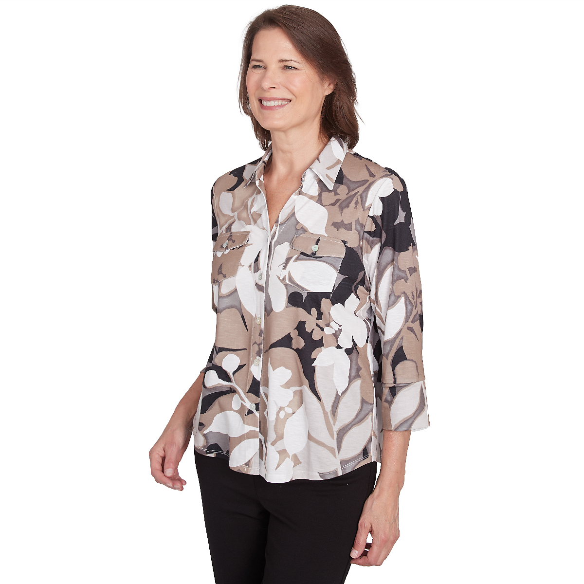 Women Alfred Dunner Romancing The Stone Leaf Casual Button Down