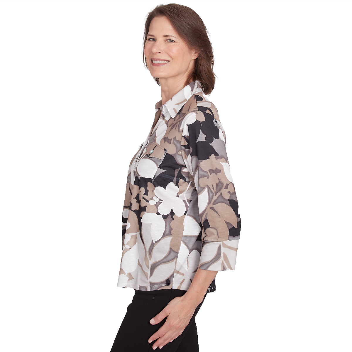 Women Alfred Dunner Romancing The Stone Leaf Casual Button Down