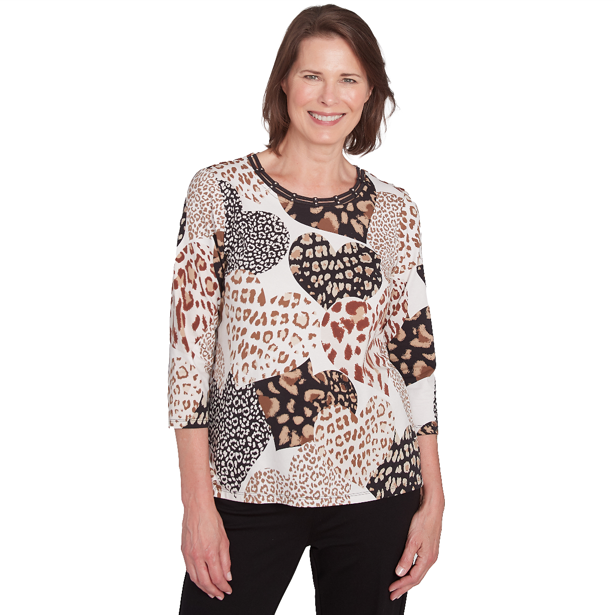 Womens Alfred Dunner Romacing The Stone Animal Hearts Tee