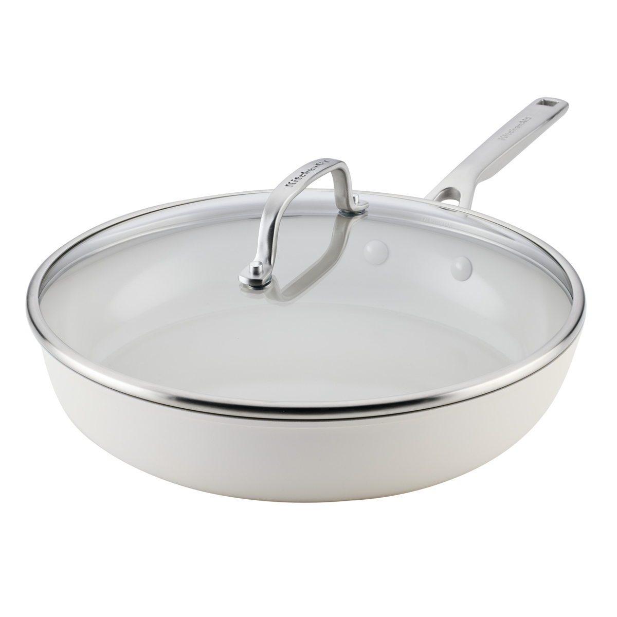 KitchenAid Hard-Anodized Ceramic Induction 12.5" Skillet with Lid - Agave Blue