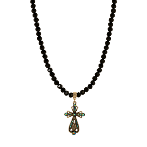1928 Crystal AB & Blue Stone Cross Necklace