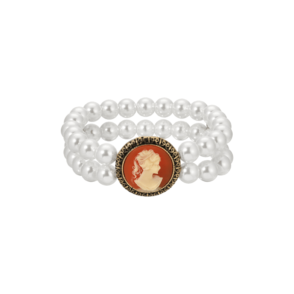 1928 Carnelian Cameo Double Row Stretch Bracelet