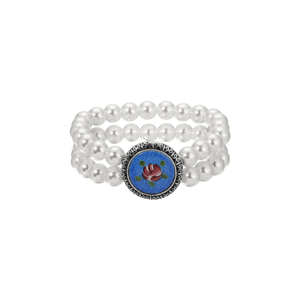1928 Floral Decal Double Row Stretch Bracelet - Blue