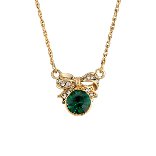 1928 Gold-Tone Emerald Green Crystal Bow Pendant