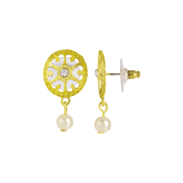 1928 Gold-Tone Crystal and Faux Pearl Round Drop Earrings