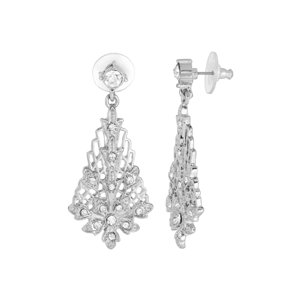 1928 Silver-Tone Crystal Lantern Drop Earrings