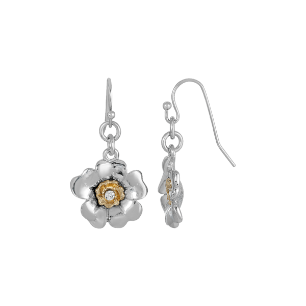 1928 Two-Tone Crystal Flower Drop Earrings