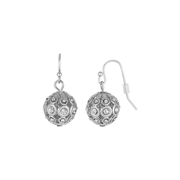 1928 Silver-Tone Crystal Ball Drop Earrings