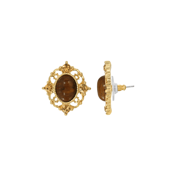 1928 Topaz Crystal and Cat Eye Button Stud Earrings