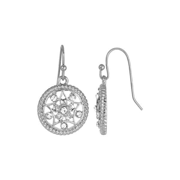 1928 Silver-Tone Crystal Round Drop Earrings