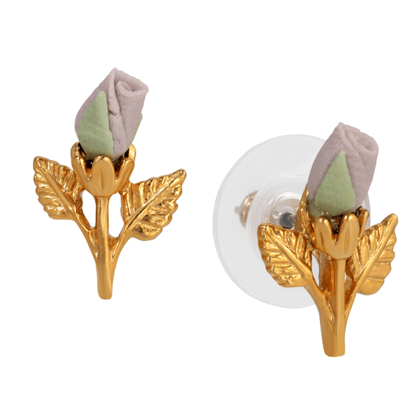1928 Porcelain Purple Rose Bud Stud Earrings