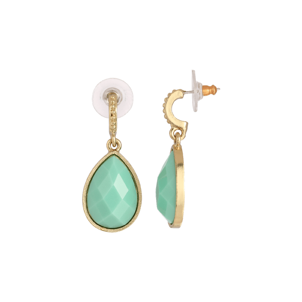 1928 Gold-Tone Blue Faceted Pear Drop Earrings