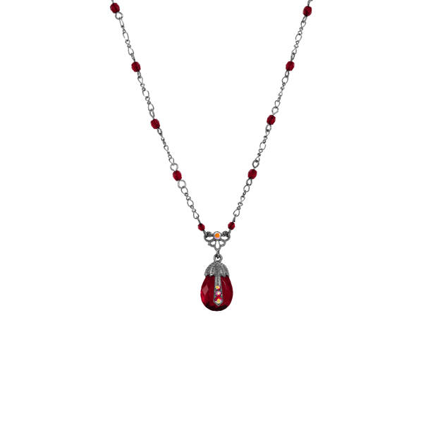 1928 AB Crystal Accent & Siam Red Teardrop Pendant