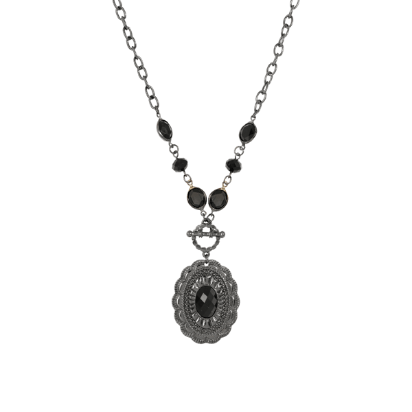 1928 Black-Tone Faceted Jet Black Stone Pendant